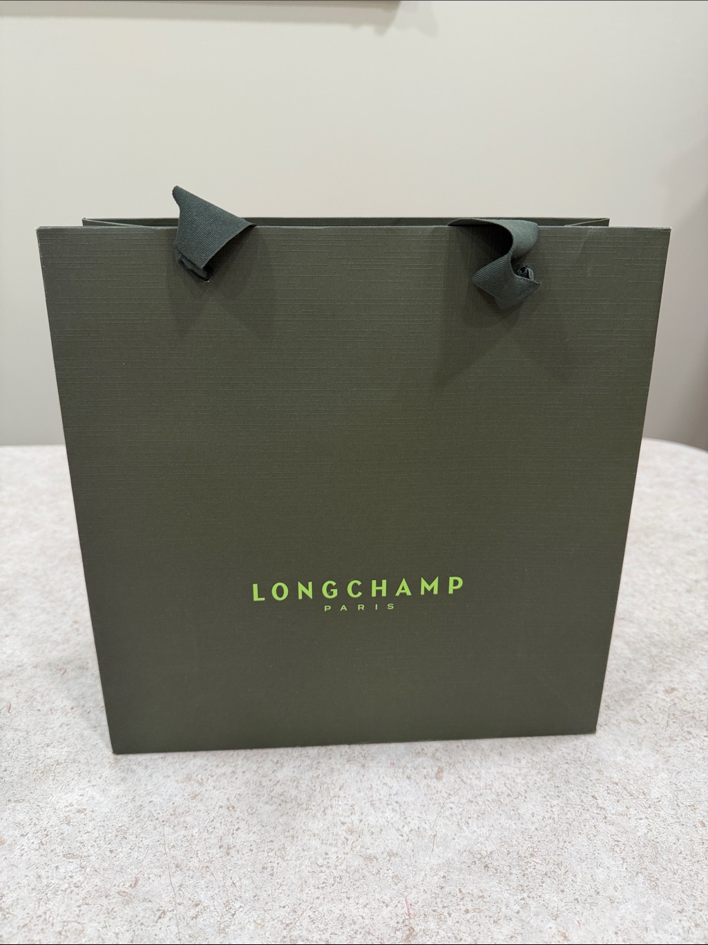 Authentic Longchamps Paris Olive Green Luxury Paper Shopping Bag 105 X 105 X 4